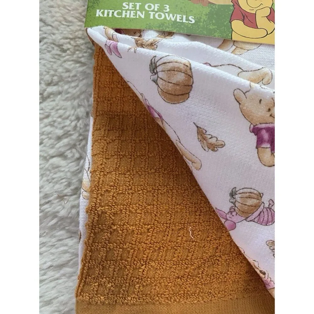 3 Pack Disney Winnie The Pooh Piglet Autumn Fall‎ Leaves Kitchen Towels 16 X 26”
